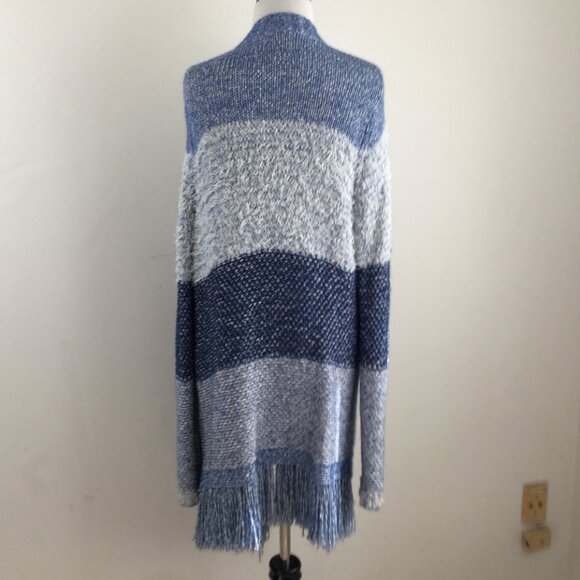 Lucky Brand Blue Wool Blend Fringe Longline Open Front Cardigan l - Picture 5 of 8